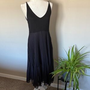 Y2K Black Pleated Dress SZ M T shirt top w accordion chiffon skirt dark goth EUC